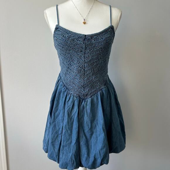 NWT American Eagle Denim Bubble Dress Strappy Mini Dress Country Western Small - Picture 5 of 11